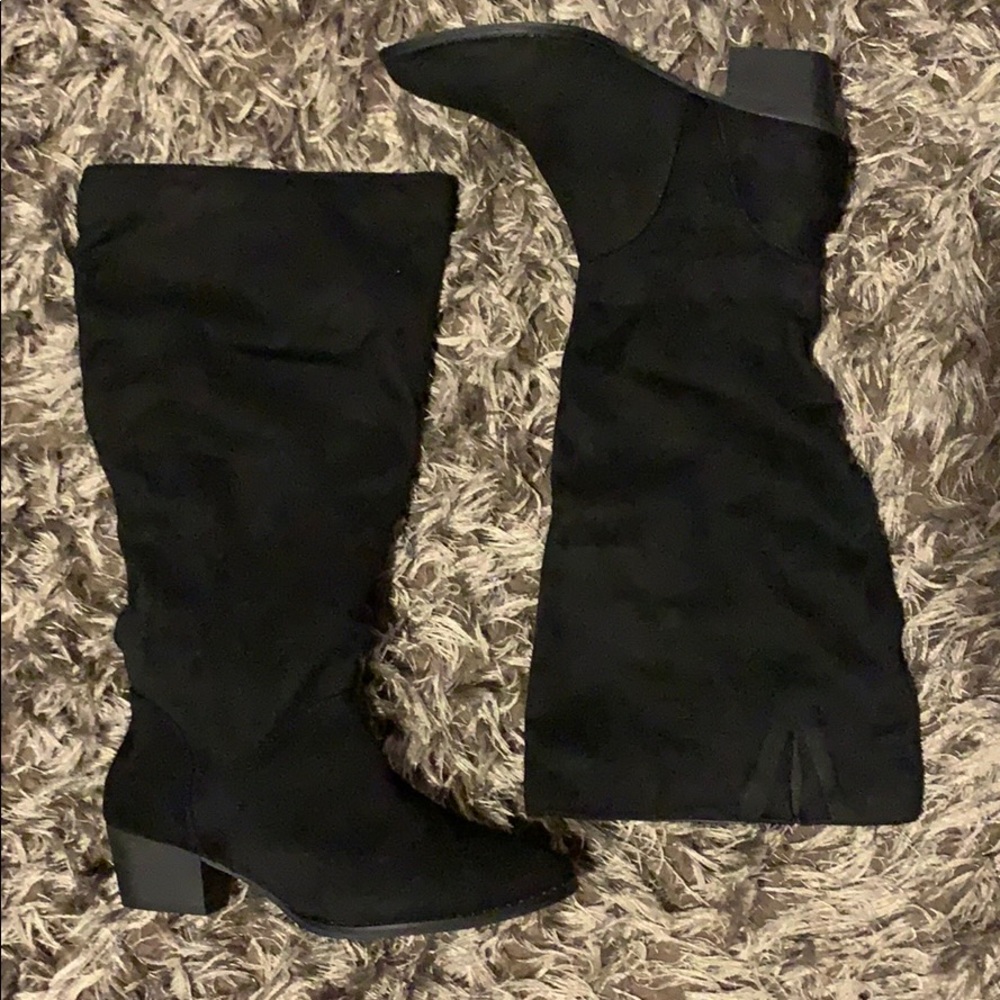 Black suede-like boots.  Wide calf!